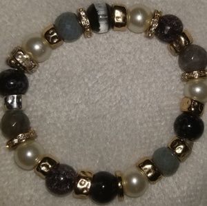Black/Grey/Pearl/Gold Stretch Bracelet